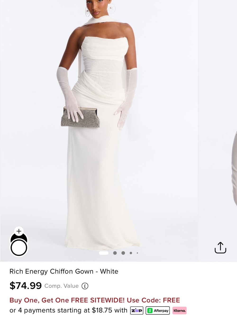 Fashion Nova White Chiffon Strapless Wedding Gown